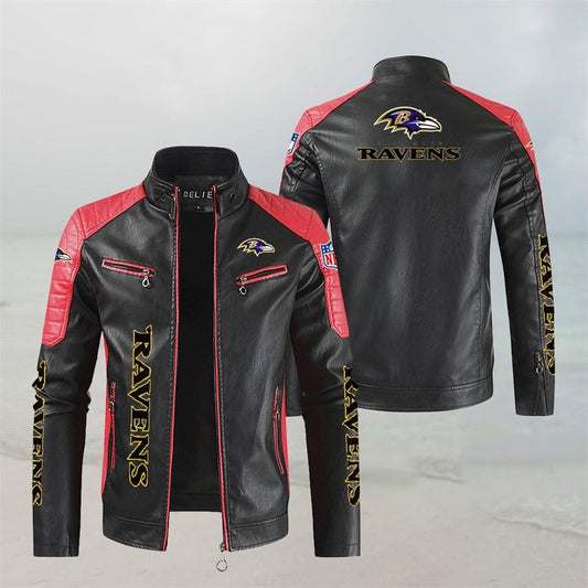 Baltimore Ravens Stand Collar Leather Jacket BG26