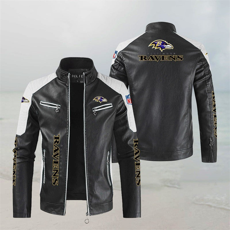 Baltimore Ravens Stand Collar Leather Jacket BG26