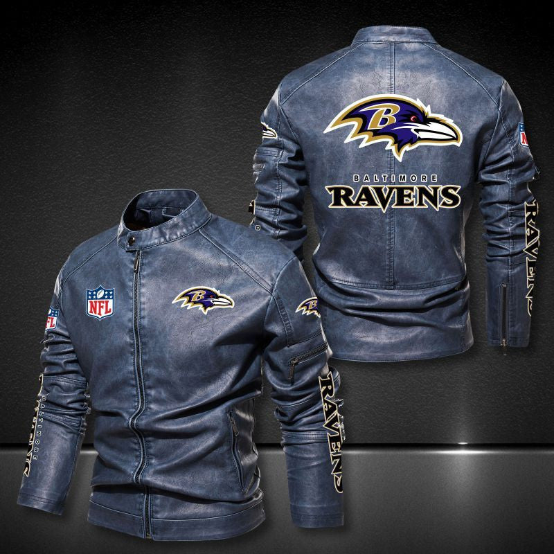 Baltimore Ravens Stand-up Collar Leather Jacket BG29