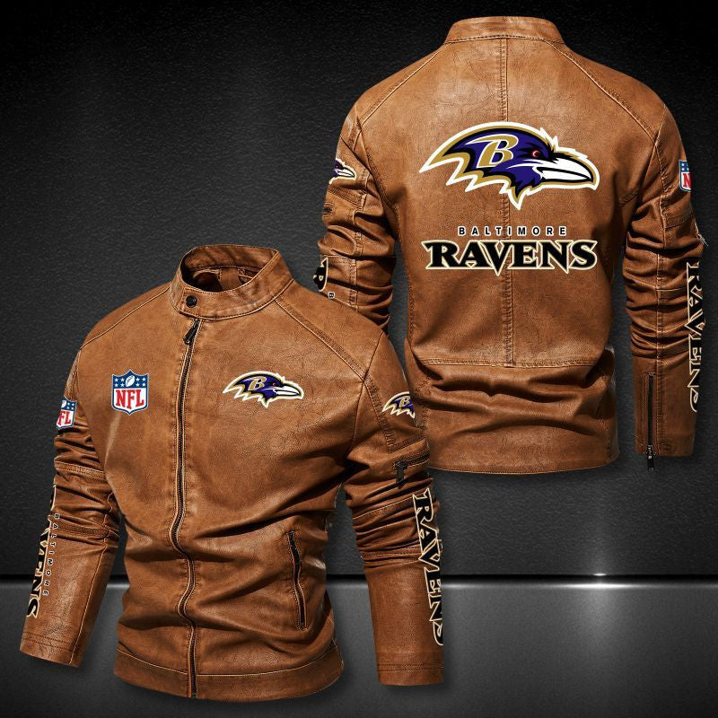Baltimore Ravens Stand-up Collar Leather Jacket BG29