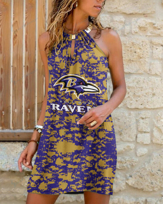 Baltimore Ravens Summer Casual Metal Halter Neck Sleeveless Dress 76