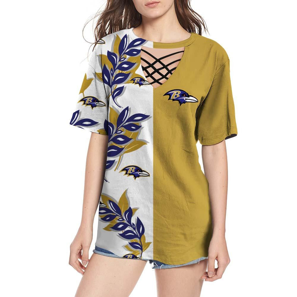 Baltimore Ravens Women Summer String Short Sleeve Shirt BG62