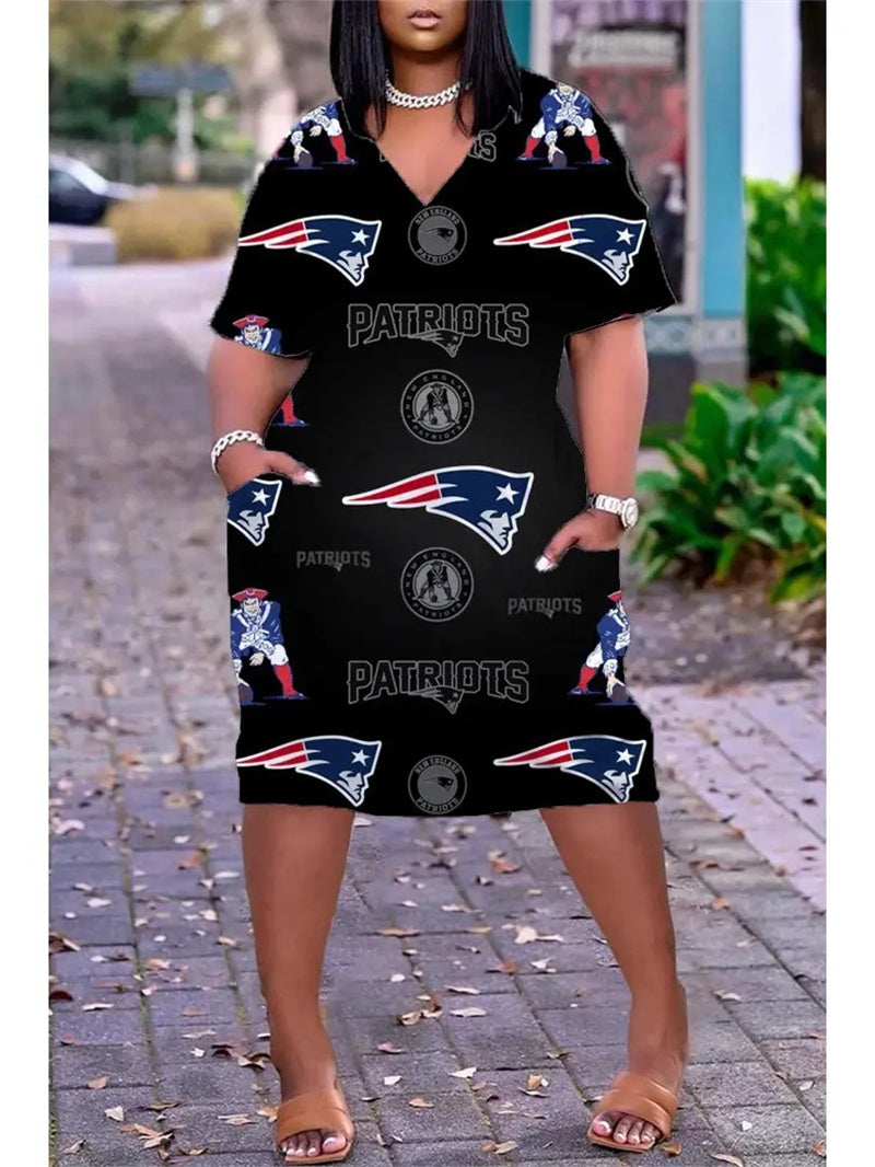 New England Patriots V-neck Casual Pocket Dress Limited Edition AZBTVCPD000032