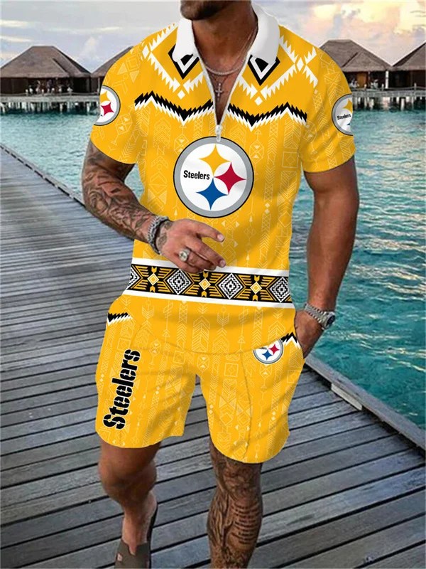 Pittsburgh Steelers Zip Polo Shirt And Shorts Men AZPLZ105