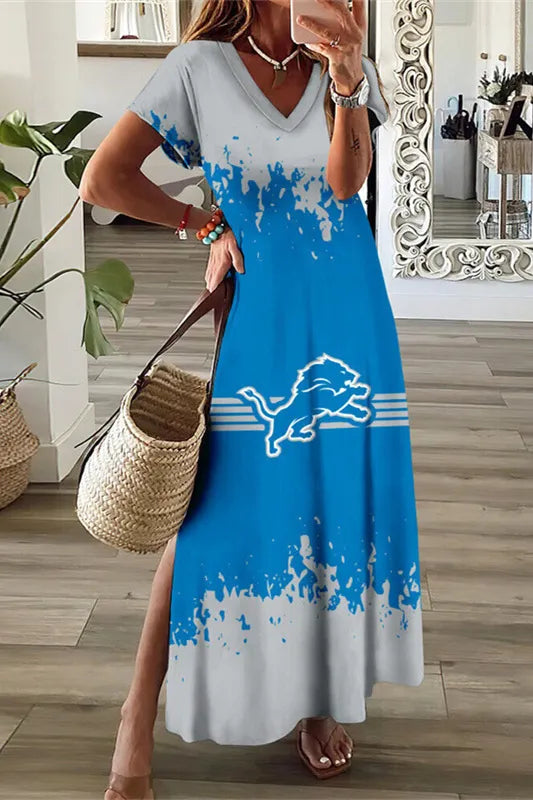 Detroit Lions V-Neck Side Slit Long Dress AZBTVSD000282