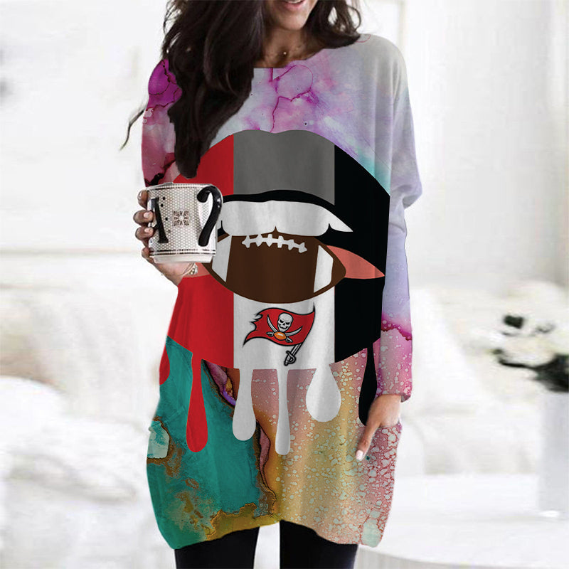 Tampa Bay Buccaneers Casual Long Sleeve Pocket Dress AZBTLSPD000063