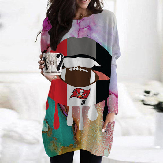 Tampa Bay Buccaneers Casual Long Sleeve Pocket Dress AZBTLSPD000063