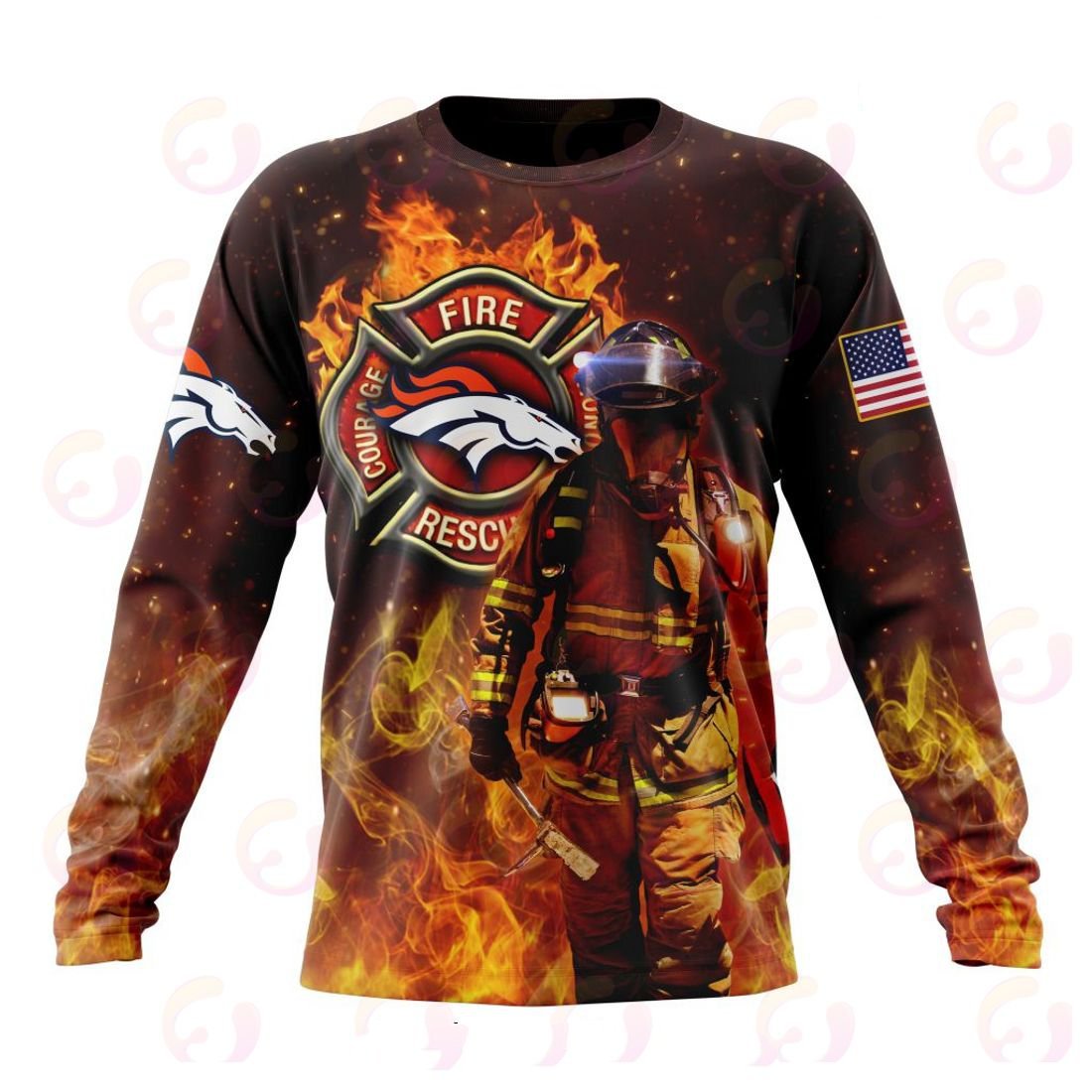 Denver Broncos Honor Firefighters – First Responders All Over Printed T-shirt Sweatshirt Hoodie AZCHD833
