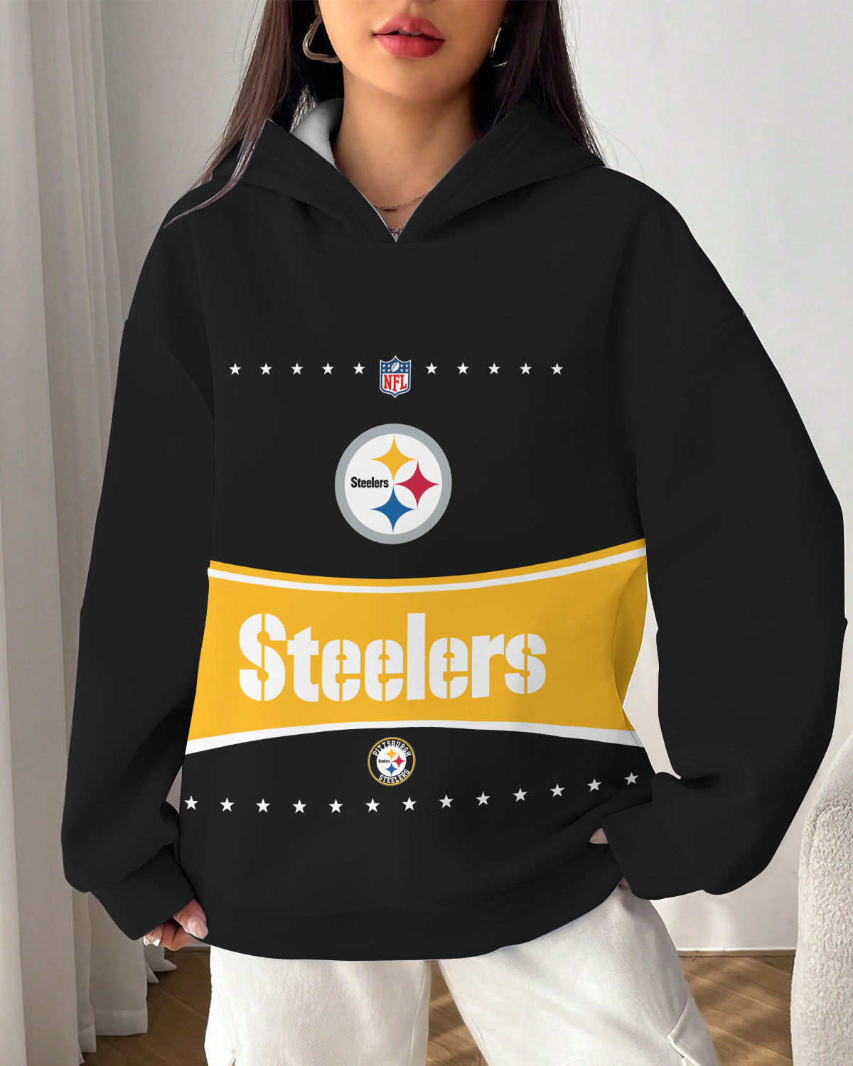 Pittsburgh Steelers Printed Hooded Pocket Pullover Hoodie AZBTPH000046