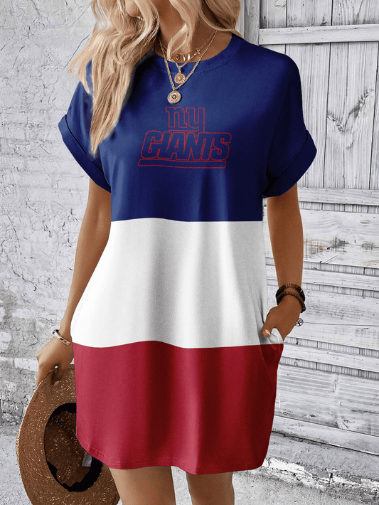 New York Giants Women Hidden Pocket Batwing Casual Dress AZDDBWCD000086