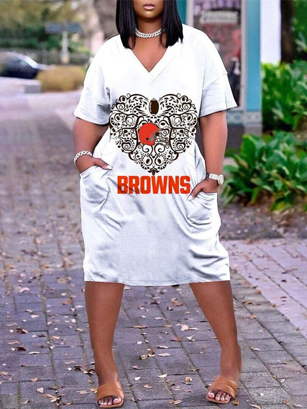 Cleveland Browns V-neck Casual Pocket Dress Limited Edition AZBTVCPD000388