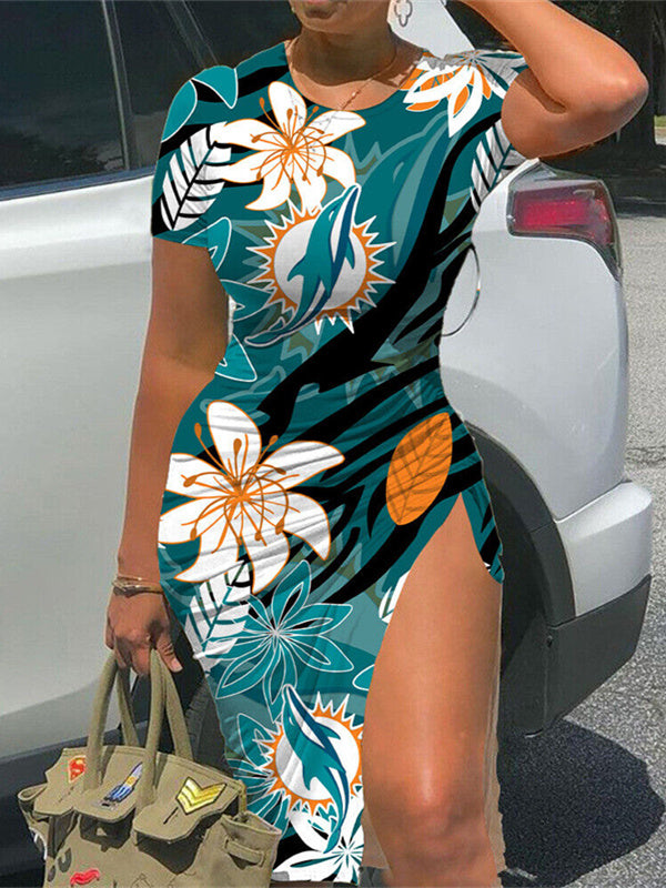 Miami Dolphins Slit Bodycon Dress  AZBTSBD000039