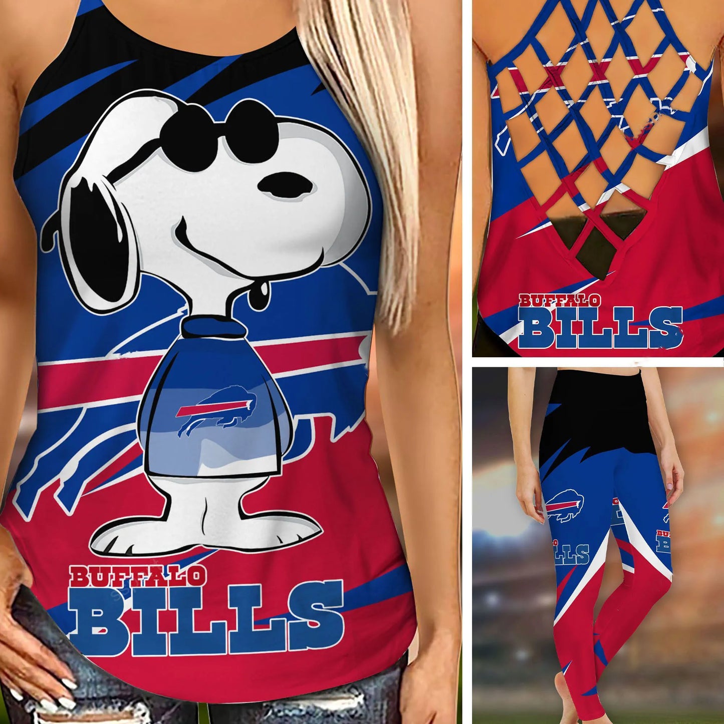 Buffalo Bills Leggings And Criss Cross Tank Top BG75