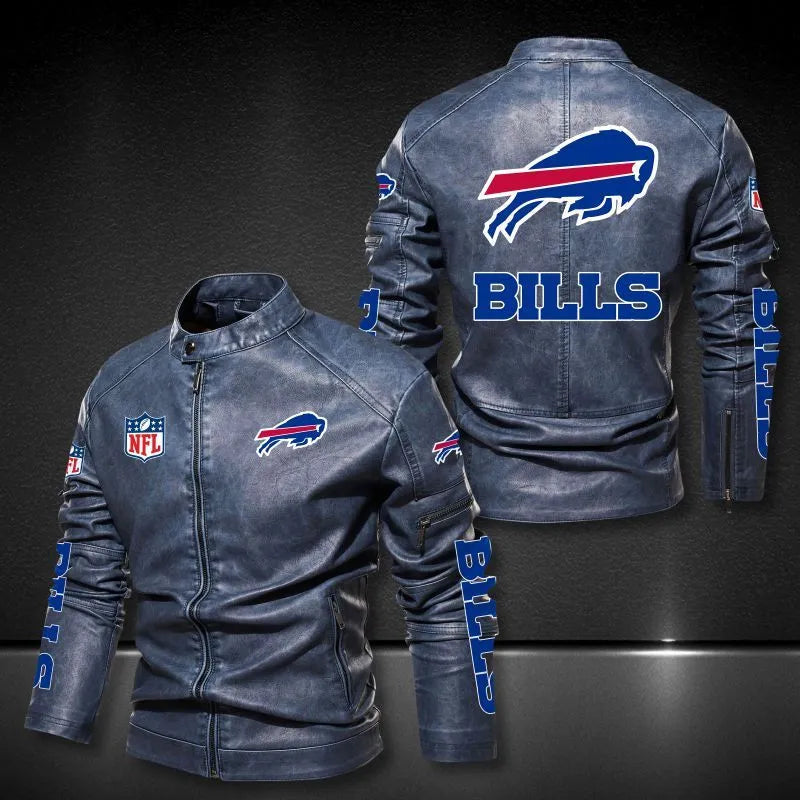 Buffalo Bills Stand-up Collar Leather Jacket BG28