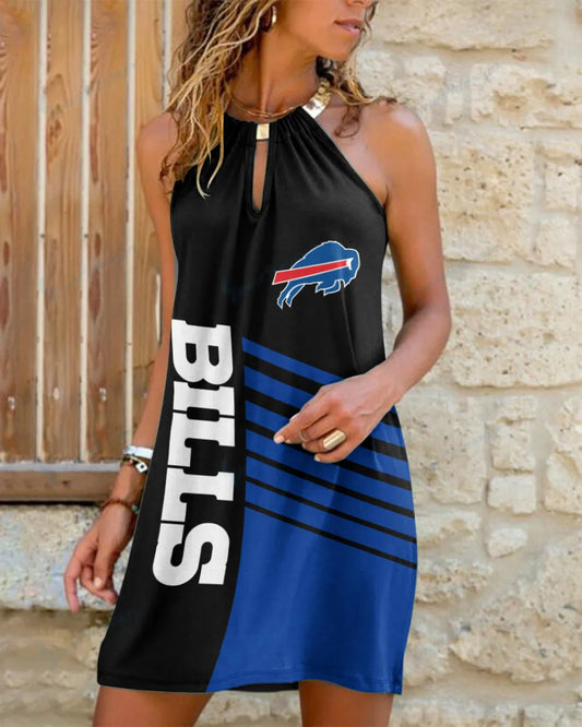 Buffalo Bills Summer Casual Metal Halter Neck Sleeveless Dress 128