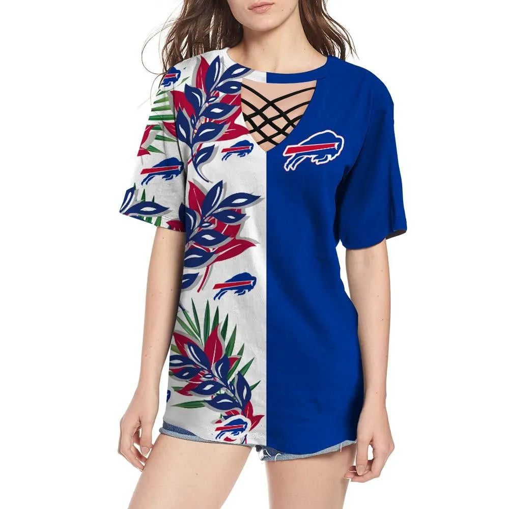 Buffalo Bills Women Summer String Short Sleeve Shirt BG63