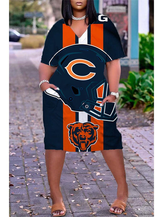 Chicago Bears V-neck Casual Pocket Dress Limited Edition AZBTVCPD000253