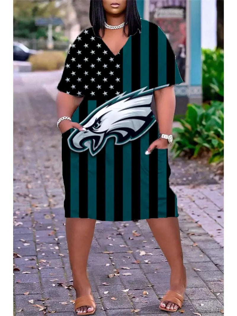 Philadelphia Eagles V-neck Casual Pocket Dress Limited Edition AZBTVCPD000114