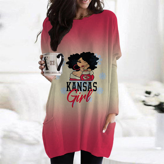 Kansas City Chiefs Casual Long Sleeve Pocket Dress AZBTLSPD000052