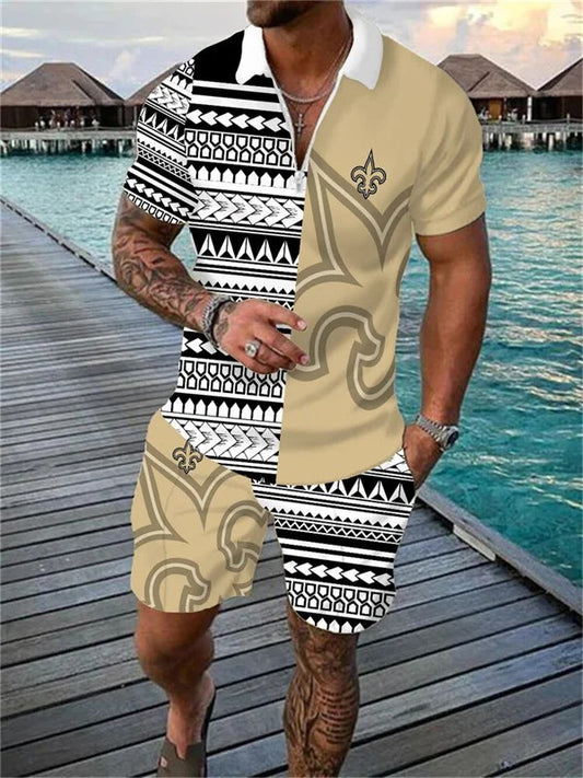 New Orleans Saints Zip Polo Shirt And Shorts Men AZPLZ087