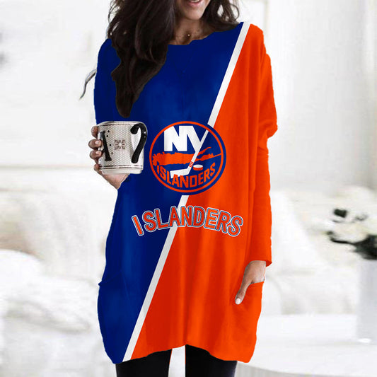 New York Islanders Casual Long Sleeve Pocket Dress AZBTLSPD000090