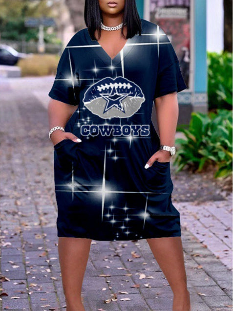 Dallas Cowboys V-neck Casual Pocket Dress Limited Edition AZBTVCPD000002