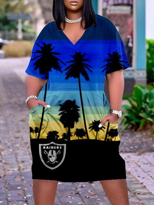 Las Vegas Raiders V-neck Casual Pocket Dress Limited Edition AZBTVCPD000012