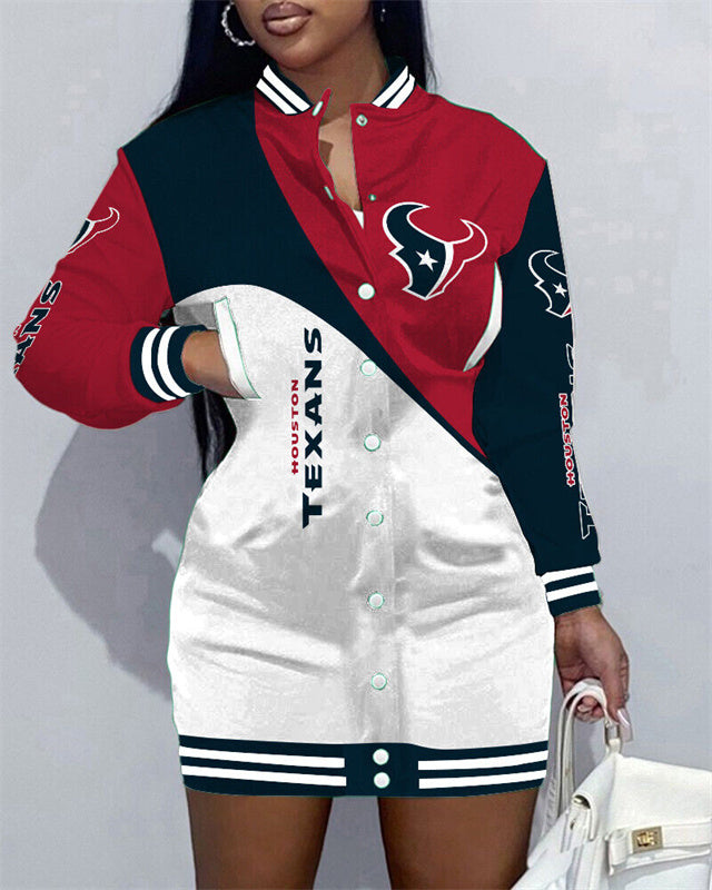 Houston Texans Women Button Down Jacket Dress AZBTBDJD000006