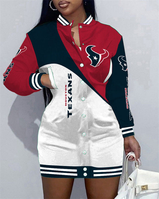 Houston Texans Women Button Down Jacket Dress AZBTBDJD000006