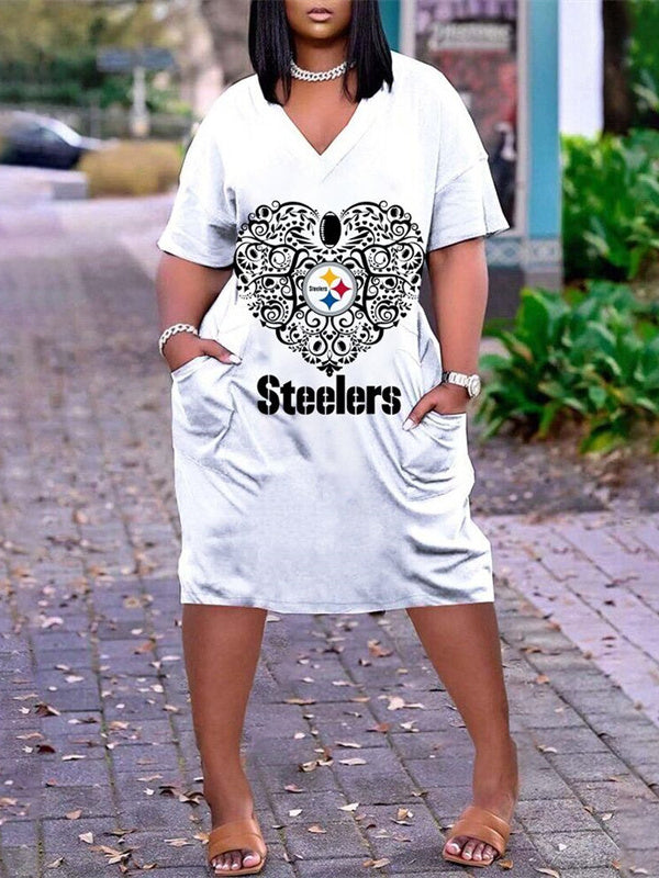 Pittsburgh Steelers V-neck Casual Pocket Dress Limited Edition AZBTVCPD000126