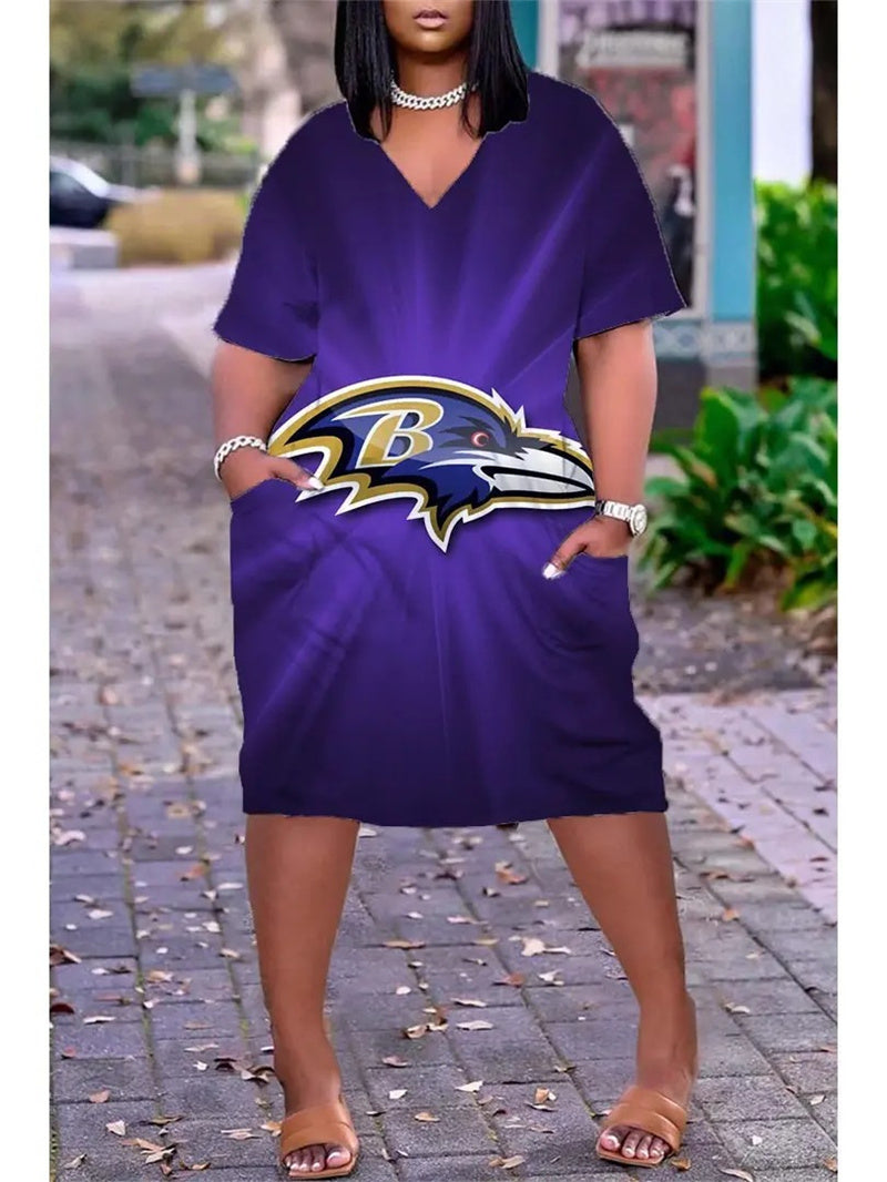 Baltimore Ravens V-neck Casual Pocket Dress Limited Edition AZBTVCPD000380