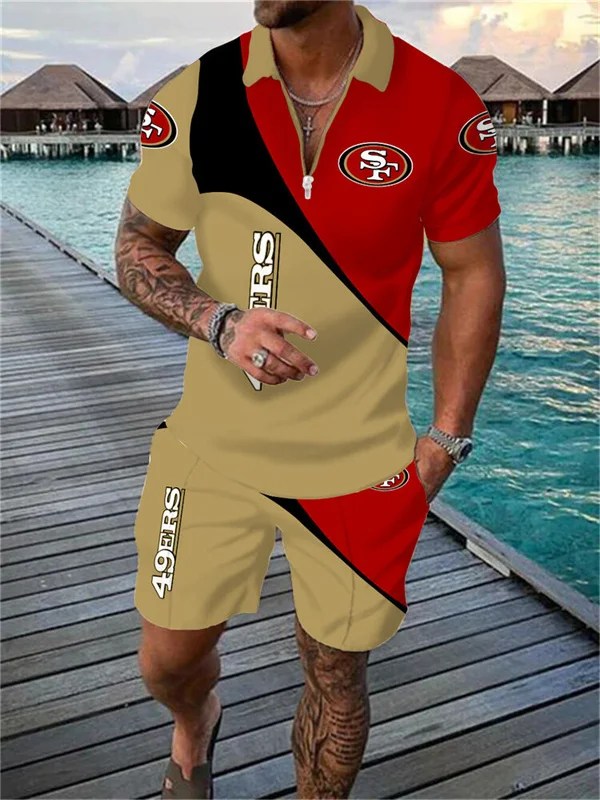 San Francisco 49ers Zip Polo Shirt And Shorts Men AZPLZ006