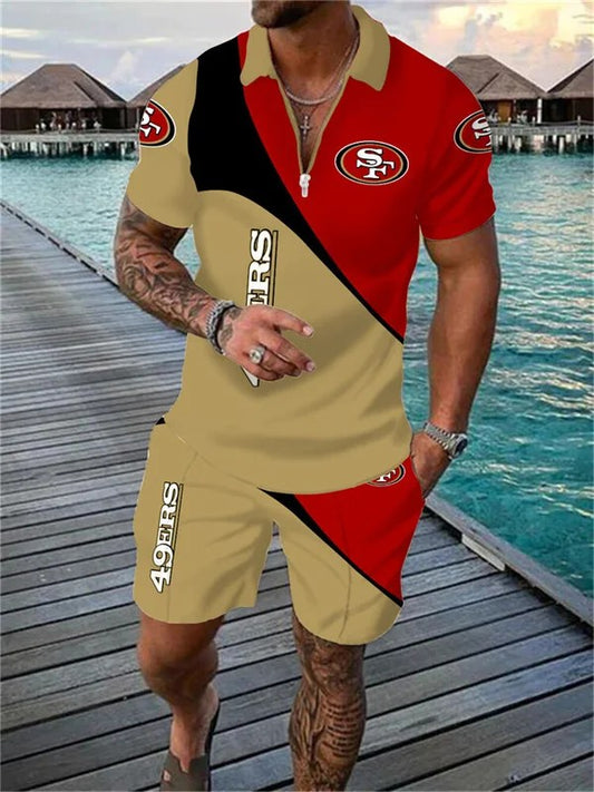San Francisco 49ers Zip Polo Shirt And Shorts Men AZPLZ006