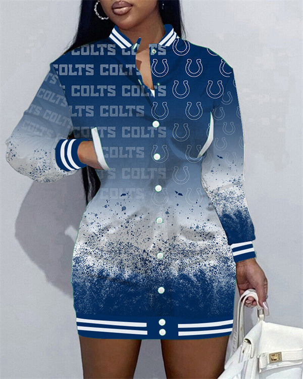 Indianapolis Colts Women Button Down Jacket Dress AZBTBDJD000012