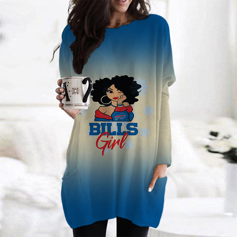 Buffalo Bills Casual Long Sleeve Pocket Dress AZBTLSPD000009