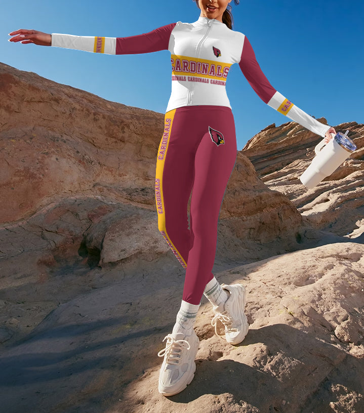 Arizona Cardinals 2 Piece Workout  Sets :Sculpt High Waist Gym Leggings & long Sleeve Sports Top