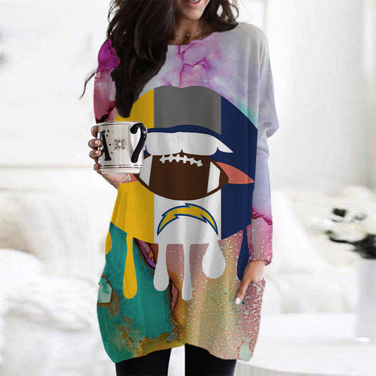 Los Angeles Chargers Casual Long Sleeve Pocket Dress AZBTLSPD000059