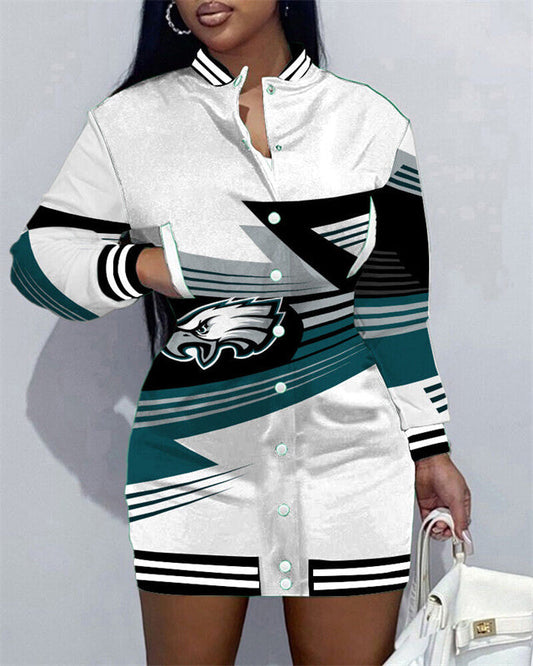 Philadelphia Eagles Women Button Down Jacket Dress AZBTBDJD000089