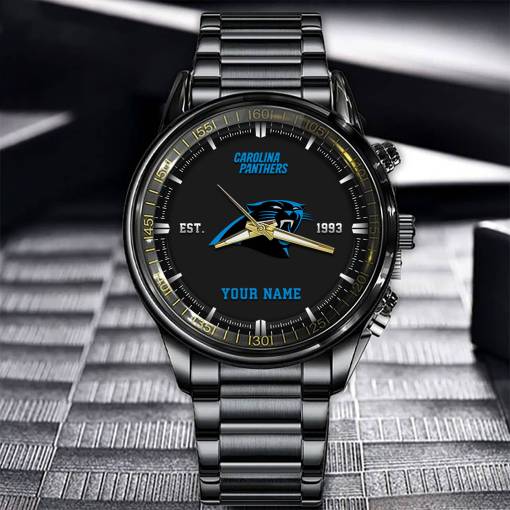 Carolina Panthers Black Fashion Watch Gifts For Sport Fans AZWATCH059
