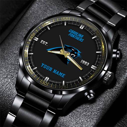 Carolina Panthers Black Fashion Watch Gifts For Sport Fans AZWATCH059