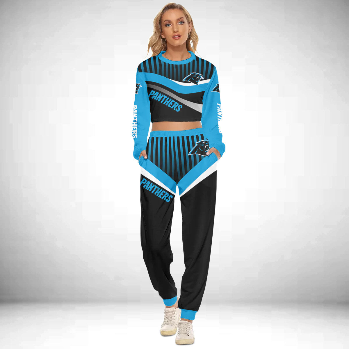 Carolina Panthers Crop Sweatshirt Suit 49