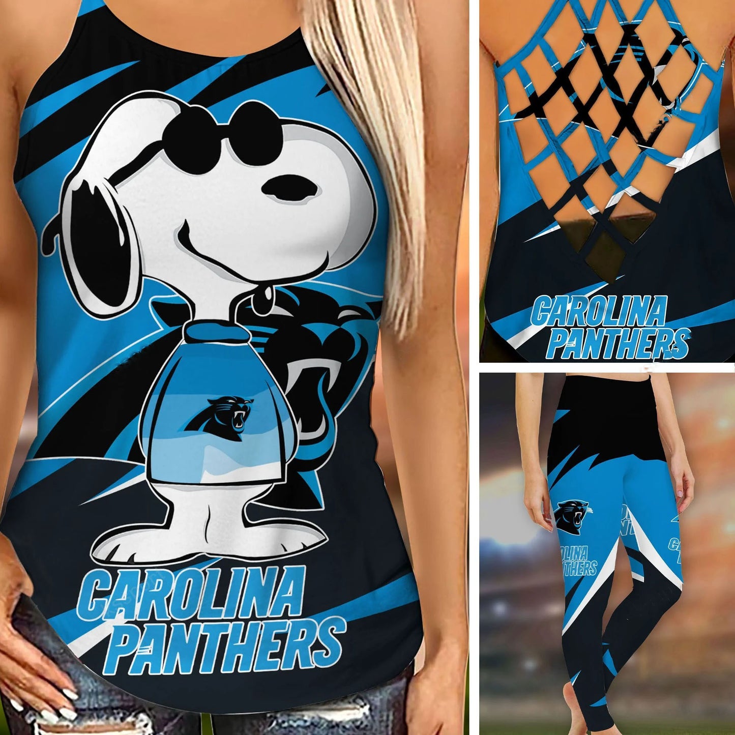 Carolina Panthers Leggings And Criss Cross Tank Top BG76