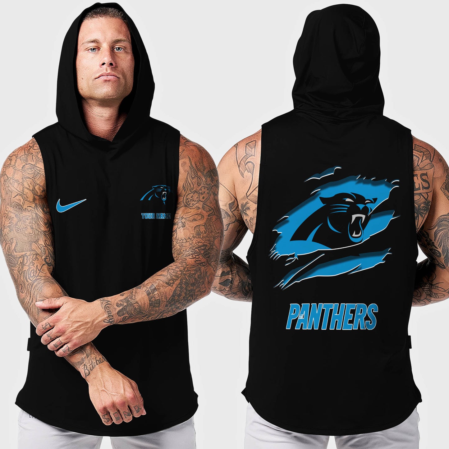 Carolina Panthers Men Workout Hooded Tank Top AZMGSH005