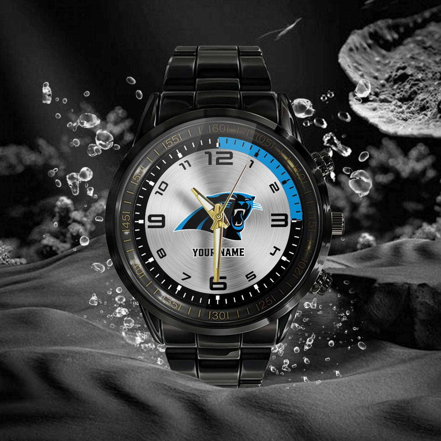 Carolina Panthers Black Fashion Watch Gifts For Sport Fans AZWATCH005