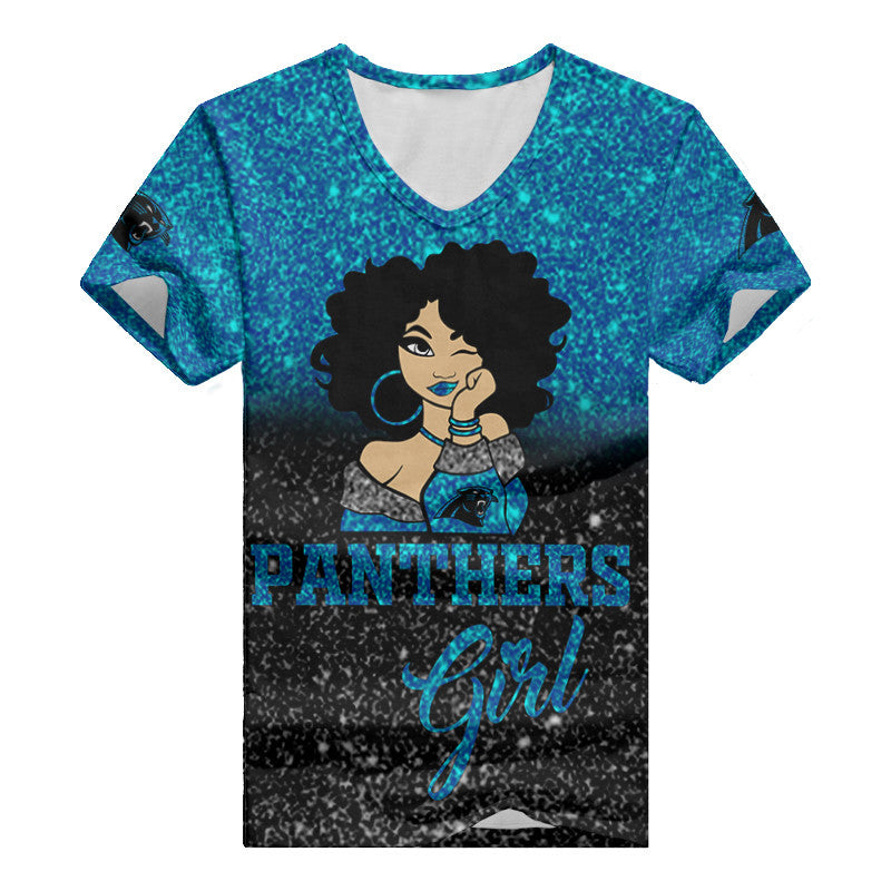 Carolina Panthers Personalized Summer V-neck Women T-shirt BG42