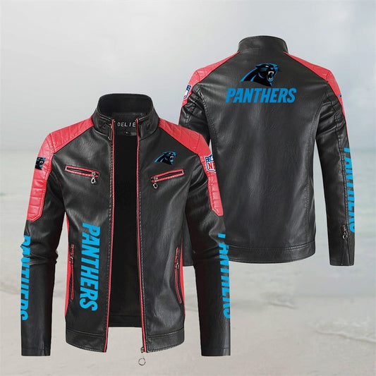 Carolina Panthers Stand Collar Leather Jacket BG38