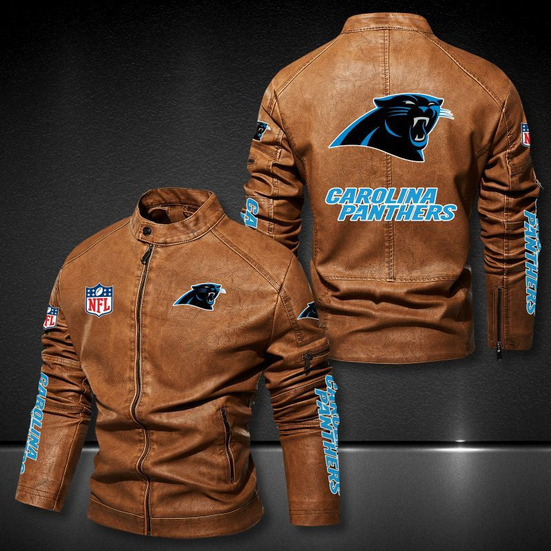Carolina Panthers Stand-up Collar Leather Jacket BG27