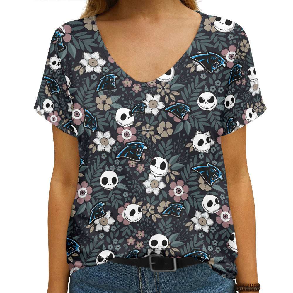 Carolina Panthers Summer V-neck Women T-shirt