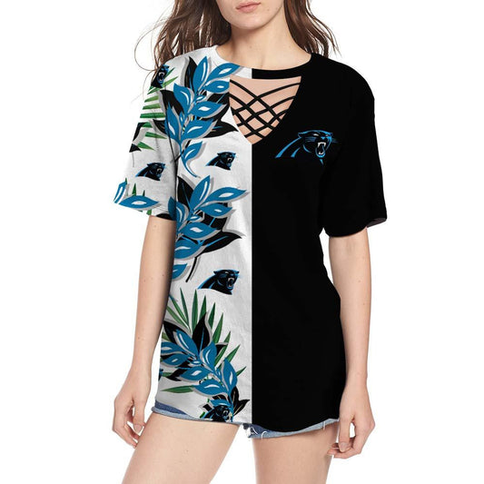 Carolina Panthers Women Summer String Short Sleeve Shirt BG64