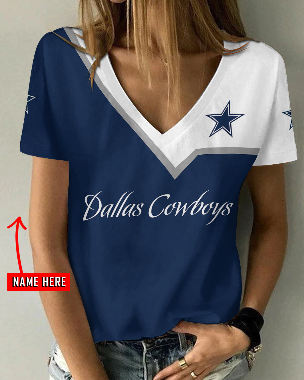 Dallas Cowboys Summer Women V Neck T-Shirt Custom Design AGCWTS713